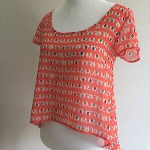 dELiA*s orange chiffon top, size S, elephant print